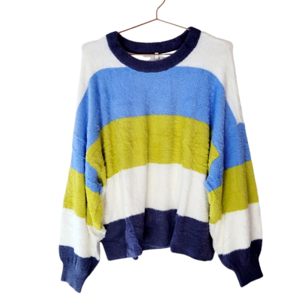 New Aerie Multicolor Stripe Soft Fuzzy Flurry Cre… - image 1